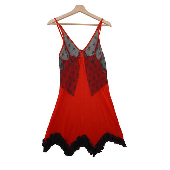 Yandy Red & Black Sheer Skull Lace Slip Dress L/XL – Gothic Punk Mesh Babydoll - Picture 5 of 11